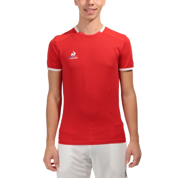 Camiseta Padel Hombre Le Coq Sportif Court Camiseta  Pur Rouge/New Optical White 2320139