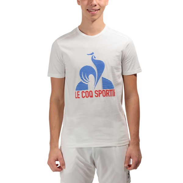Maglietta Padel Uomo Le Coq Sportif Logo Maglietta  New Optical White/Rouge Elec/Bleu Elec 2410523