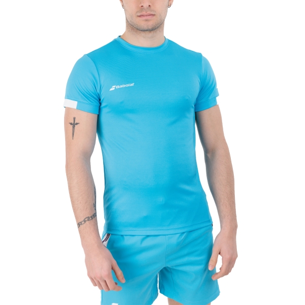 Men's T-Shirt Padel Babolat Play Crew Logo TShirt  Cyan Blue 3MP20114124