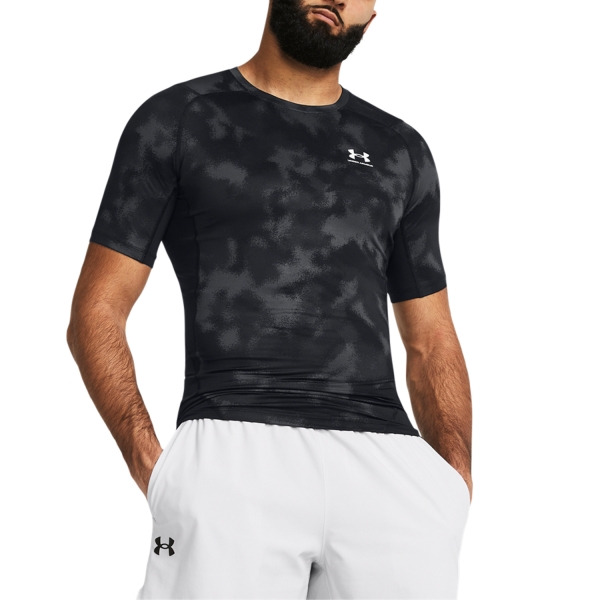 Men's T-Shirt Padel Under Armour HeatGear Printed Logo TShirt  Black/White 13833210001