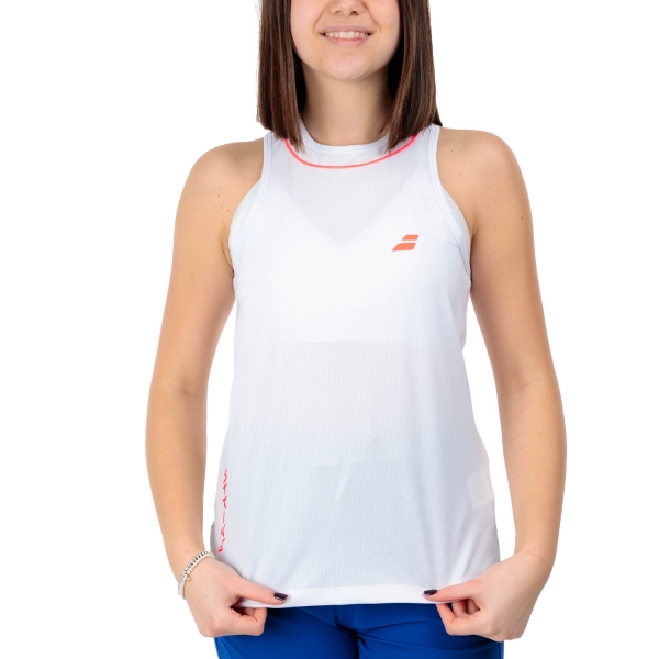 Top Padel Mujer Babolat Strike Top  White/Strike Red 2WS24072Z1089