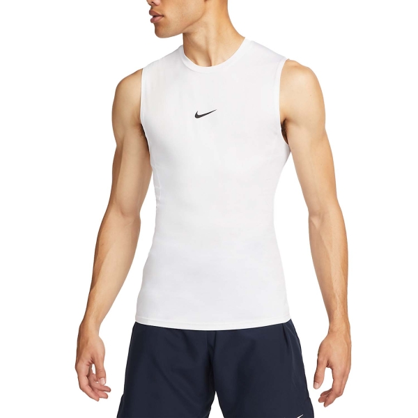 Maglietta Padel Uomo Nike Pro DriFIT Logo Canotta  White/Black FB7914100