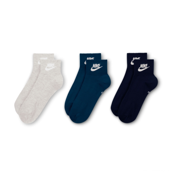 Nike Essential x 3 Calcetines - Heather Grey/White/Blue Force/White/Midnight Navy/White