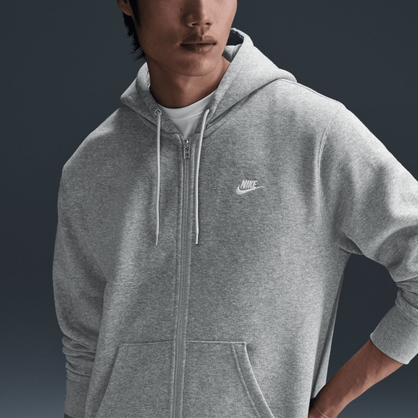 Nike Club Fleece Hoodie - Dark Grey Heather/Light Smoke Grey/White