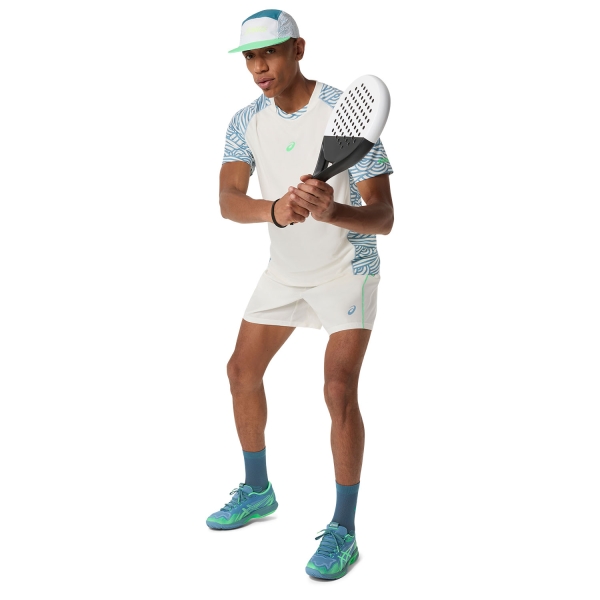 ASICS Court AOP T-Shirt - Cream/Saba Blue