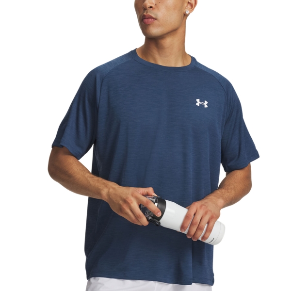 Maglietta Padel Uomo Under Armour Textured Maglietta  Wham Blue/White 13827960498