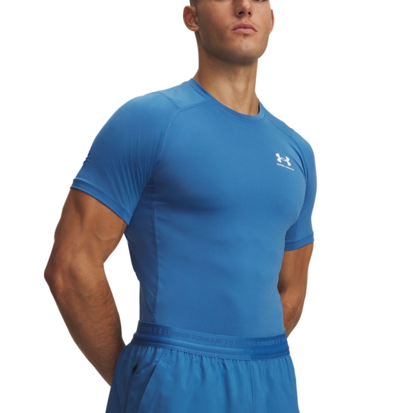 Men's T-Shirt Padel Under Armour HeatGear Compression TShirt  Aegean Blue/White 13615180430