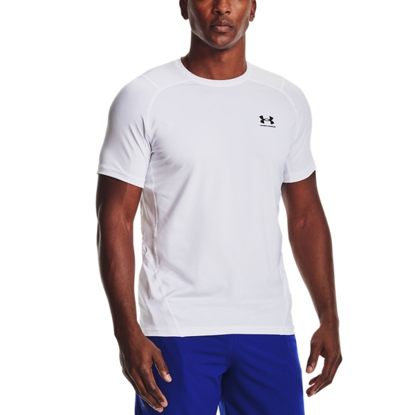 Men's T-Shirt Padel Under Armour HeatGear Knit TShirt  White/Black 13616830100