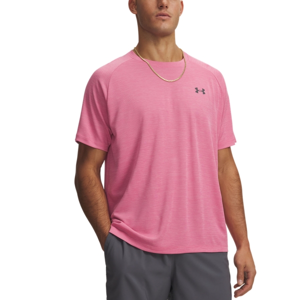 Men's T-Shirt Padel Under Armour Textured TShirt  Pink Frenzy/Castlerock 13827960637