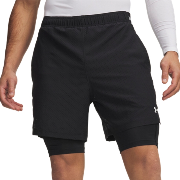 Men's Padel Shorts Under Armour Vanish 2.0 2 in 1 6in Shorts  Black/White 60139500001