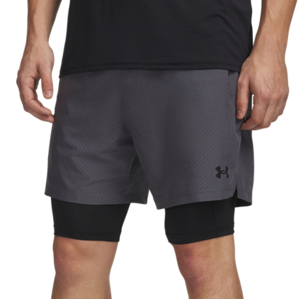 Men's Padel Shorts Under Armour Vanish 2.0 2 in 1 6in Shorts  Castlerock/Black 60139500025