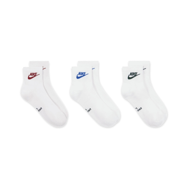 Nike Everyday Elevated Dri-FIT Ankle x 3 Calcetines - White/Red