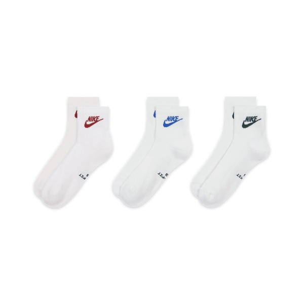 Nike Everyday Elevated Dri-FIT Ankle x 3 Calcetines - White/Red