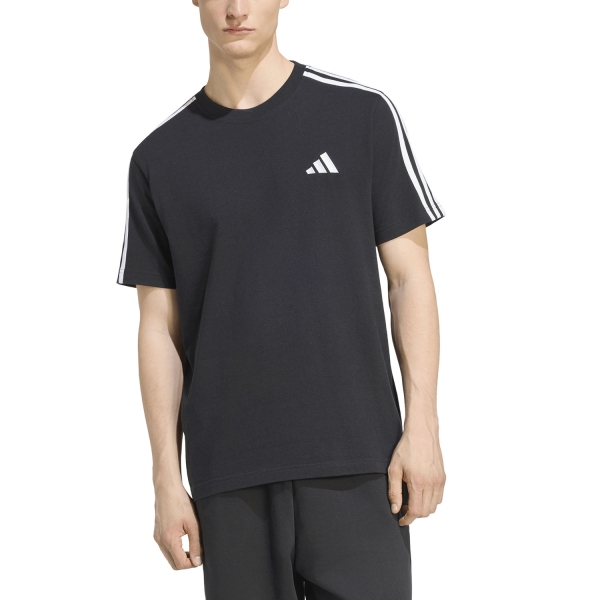 Maglietta Padel Uomo adidas Essentials 3 Stripes Single Maglietta  Black/White KX8132