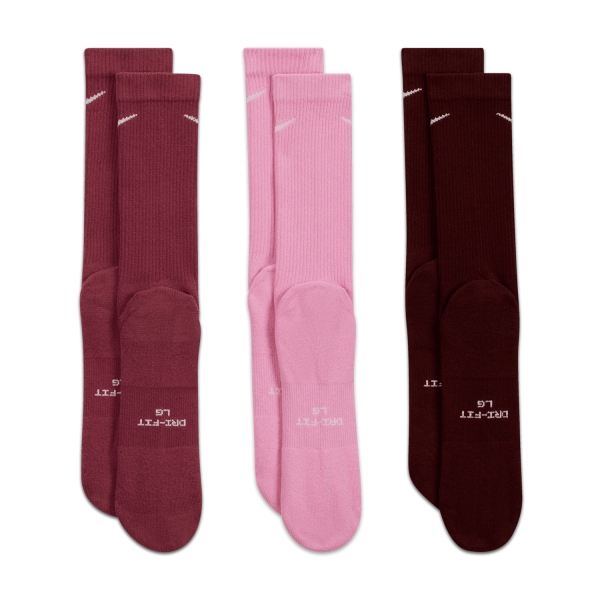 Nike Everyday Elevated x 3 Socks - Red/Pink/Bordeaux