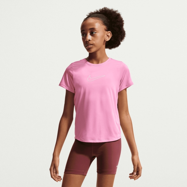 Top e Maglia Padel Bambina Nike DriFIT One Maglietta Bambina  Pink Rise/White FZ5600621