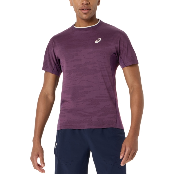 Men's T-Shirt Padel ASICS Match Jacquard NY TShirt  Dark Aubergine 2041A419500
