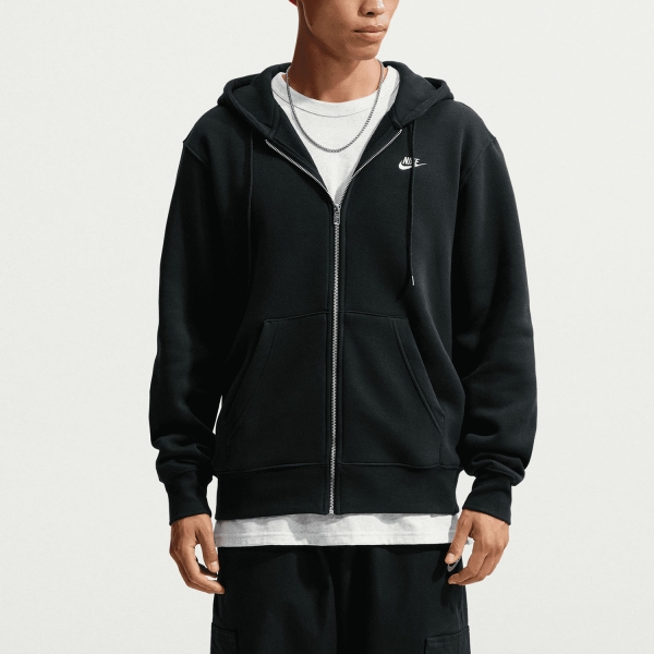 Men's Padel Shirt and Hoody Nike Club Fleece Hoodie  Black/Metallic Silver FN3861015