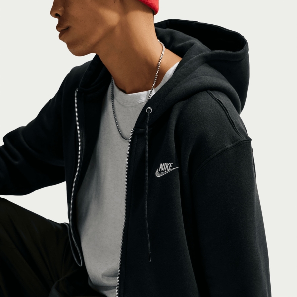 Nike Club Fleece Hoodie - Black/Metallic Silver