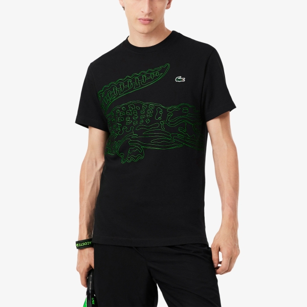 Men's T-Shirt Padel Lacoste XXL Logo Print TShirt  Noir/Vert TH6682XWR