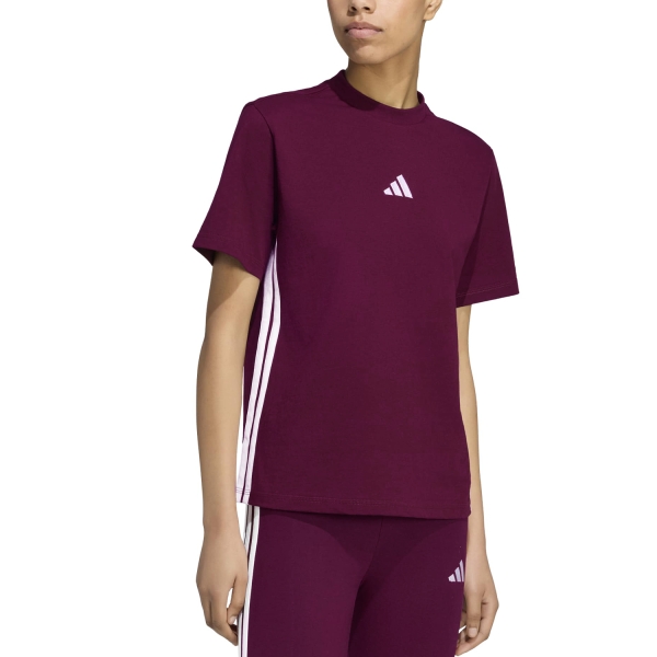 Women's Padel T-Shirt and Polo adidas Essentials Three Stripes TShirt  Maroon/White KF8335